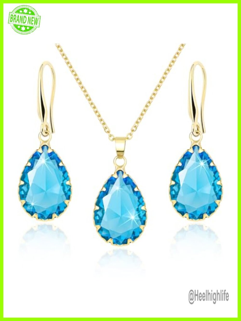 Copper 14k Gold Plated Crystal Jewelry Set Necklace Earrings